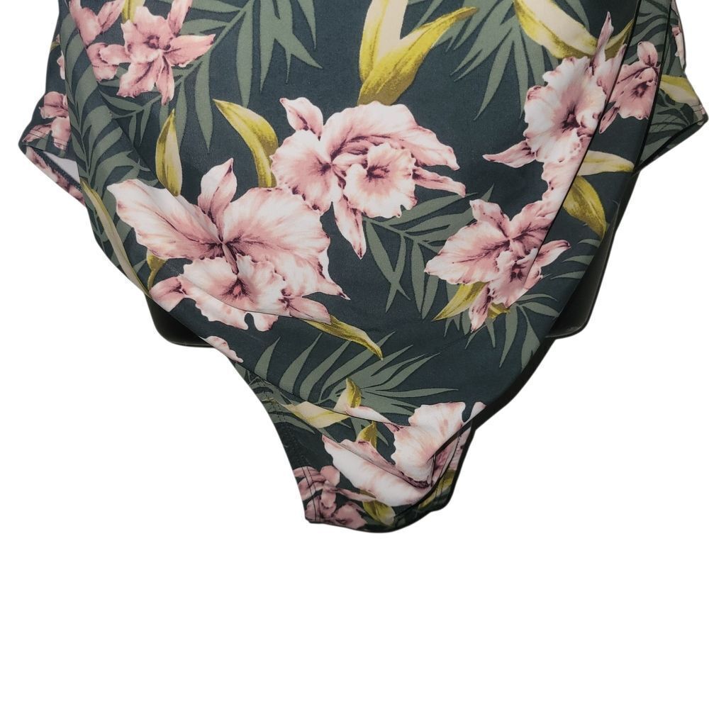 Kona Sol Olive Green And Pink Floral One Piece Swimsuit Size 22 W - Picture 3 of 7